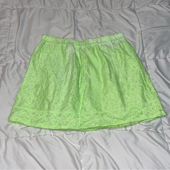 J Crew Neon Eyelet Floral Lace Skirt Green Yellow Size Small - Picture 2 of 8